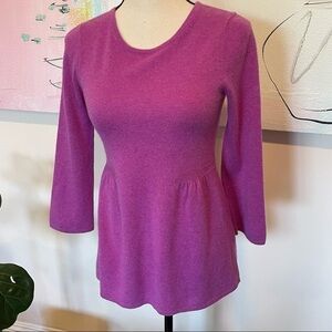 J Crew Divina Womens Sweater Cashmere Fuchsia Crew Neck 3/4 Sleeve Pullover XS.